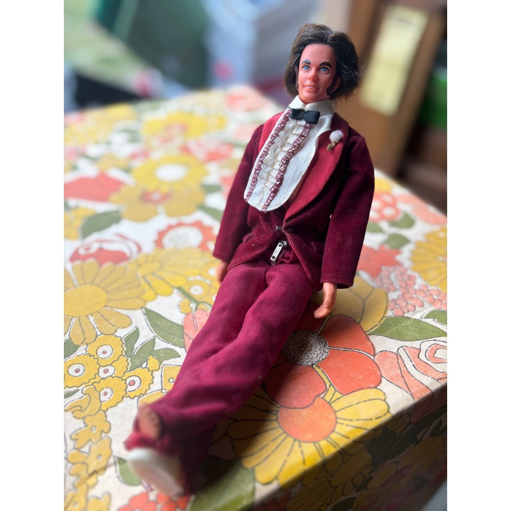 Vintage 1968 Mattel Ken Doll Maroon Velvet Tuxedo Ruffled Shirt Formal Outfit